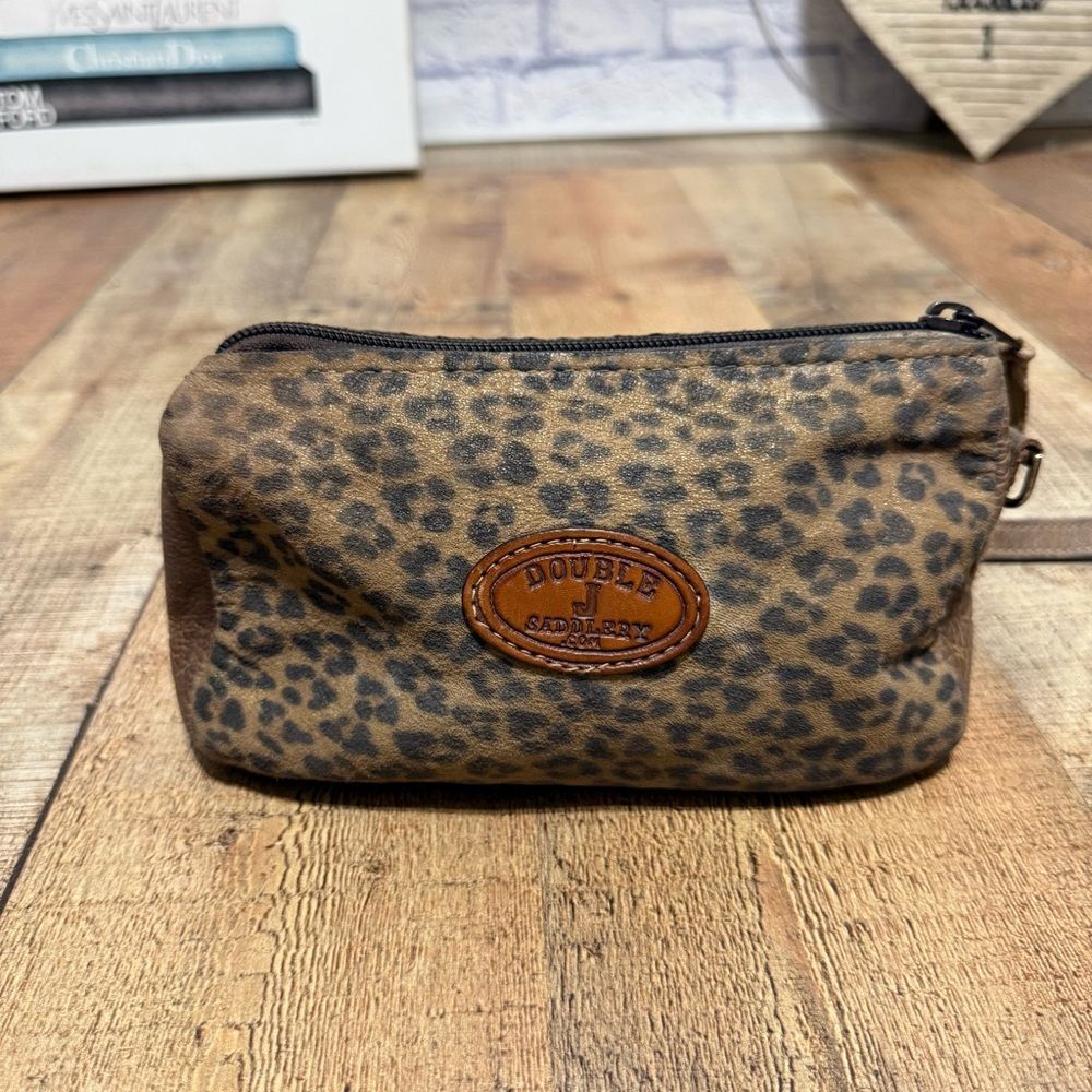 Double J Saddlery Brown Leopard Print Leather Make-up Pouch Has Flaw